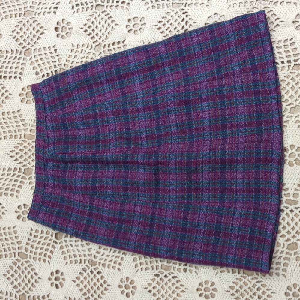 Wool Vintage? Checked Lined Purple Midi Skirt - Picture 3 of 7